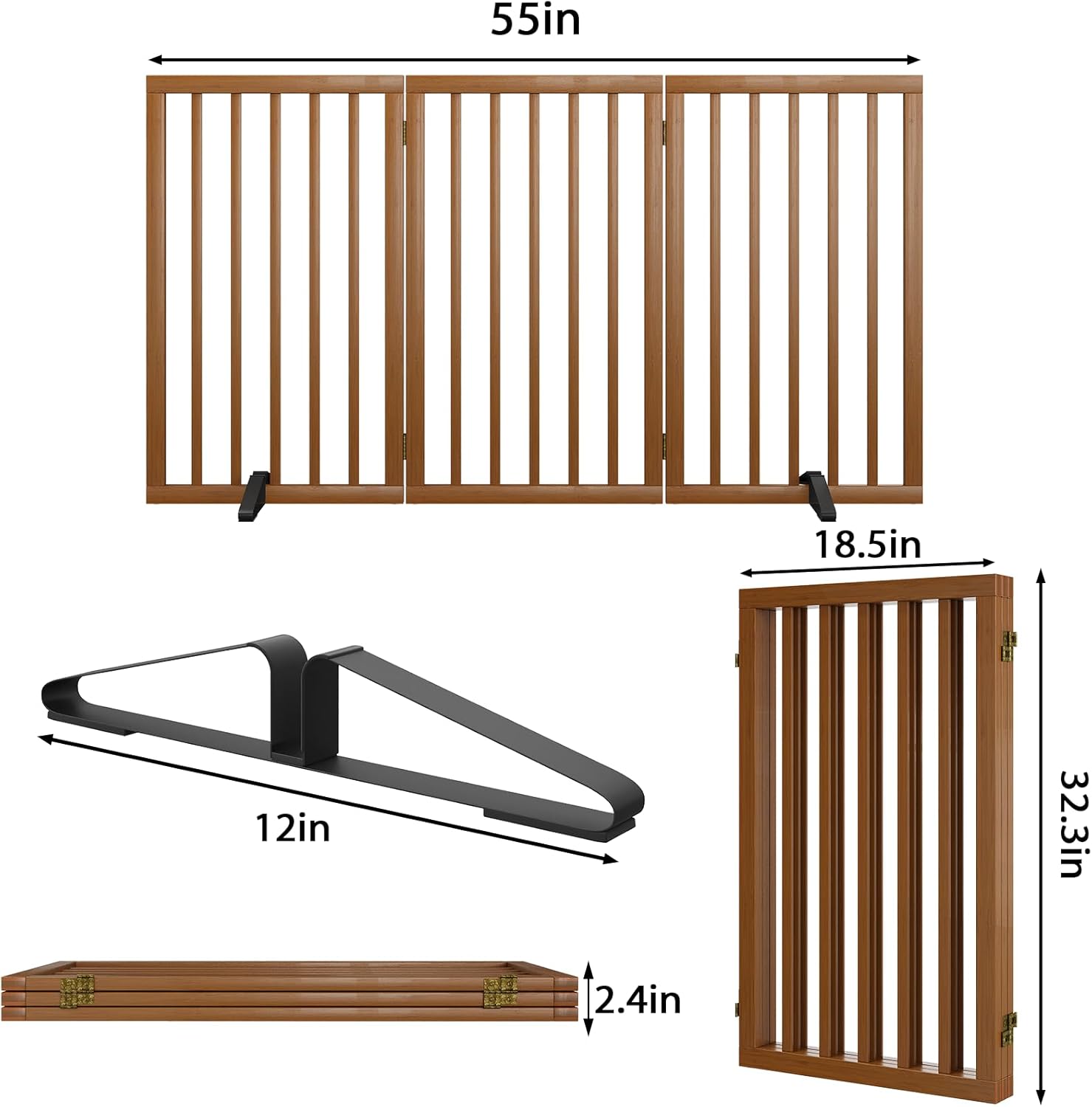 Dog Gate 32 Tall Foldable Dog Gate for Doorways Freestanding Pet Gate for Dogs Indoor (Walnut, 3 Panel)